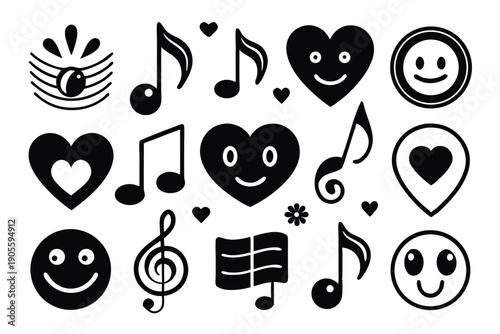 set of musical notes and symbols silhouette line art vector illustration with a white background