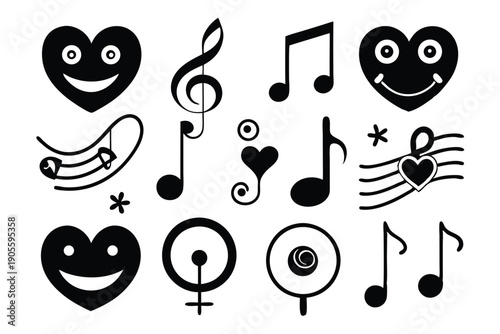 set of musical notes and symbols silhouette line art vector illustration with a white background