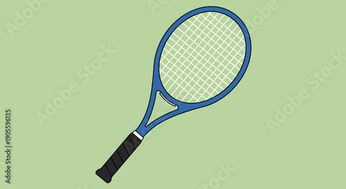 Blue Tennis Racket with Black Handle.