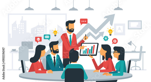 Business Team Discussing Data and Statistics.