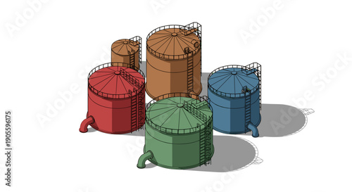 Colorful Metal Barrels with Wire Mesh.
