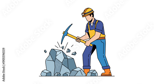 Man Breaking Rocks with Pickaxe.