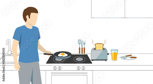 Man Cooking on Stove in Kitchen.