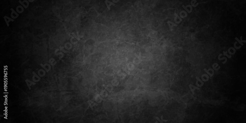Dark charcoal grunge wall texture background. Dark black rough grunge surface with smoke edge. Black texture chalk board and black board.