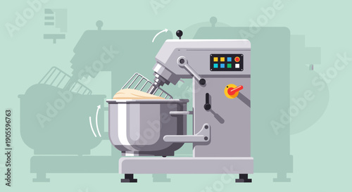 Stand Mixer with Dough in Bowl.