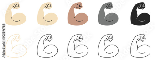 Muscle Icon Vector Illustration, Flexed Bicep Arm Icon And Hand Emoji Showing Feats Of Strength, Muscular Biceps Sign For Fitness, Gym, And Power Concept.