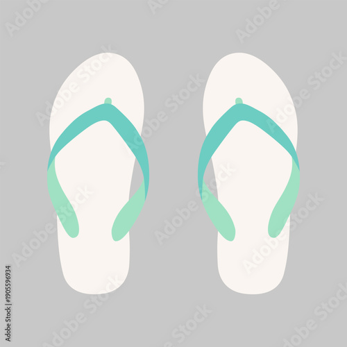 Minimal flat vector illustration of a pair of flip flops isolated on light background. Modern summer footwear design suitable for beach, vacation, travel, and seasonal themes.