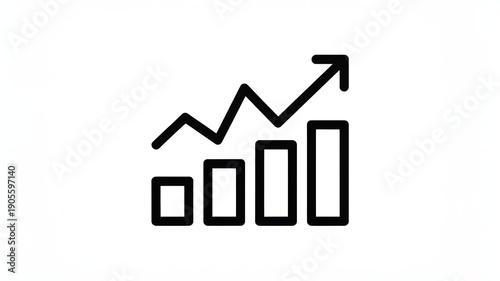 Free Download Minimalist Black Outline Icon On A White Background Displaying A High Growth Sequence Of Four Vertical Bars And A Thick Jagged Upward Arrow Representing Financial Progress Success And Market Revenue - GFXLoad