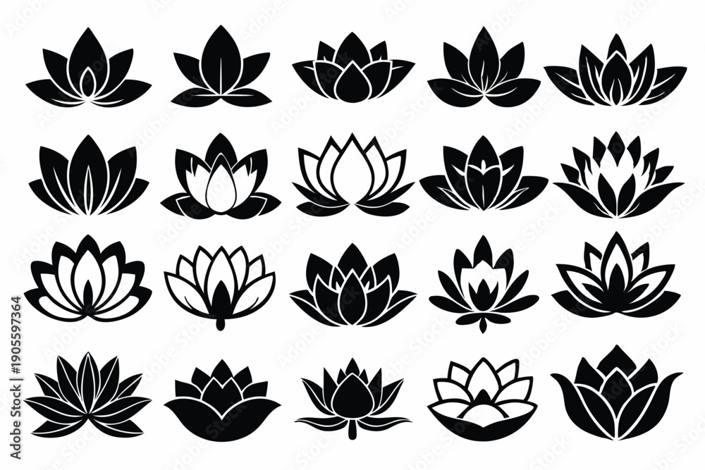 Obraz premium set of lotus flower silhouette line art vector illustration with a white background