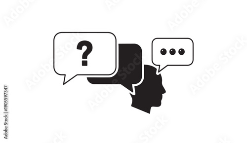 Thinking Silhouette With Question Mark And Speech Bubbles - Stock Media