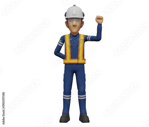 Принти на полотні Isolate industrial worker raise 0 finger hand sign on transparent background