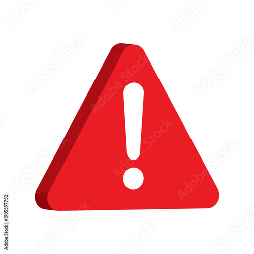 3D red warning triangle vector. Realistic caution sign with exclamation mark isolated on white. Hazard alert icon for danger, error messages, road safety and emergency.