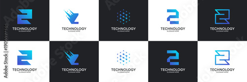 Set of modern initial letter Z tech logo. Abstract  icon for technology, internet, digital.