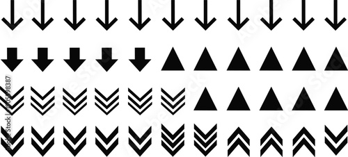 Arrow direction icon set, up and down arrows chevron symbols for navigation interface isolated on white background vector