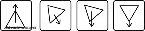 Minimal outline arrow direction icons in rounded square frames with up, down and diagonal pointers as modern vector UI symbols