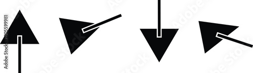 Bold black arrow direction icons set with up, down and angled pointers in minimalist flat vector style isolated on white background