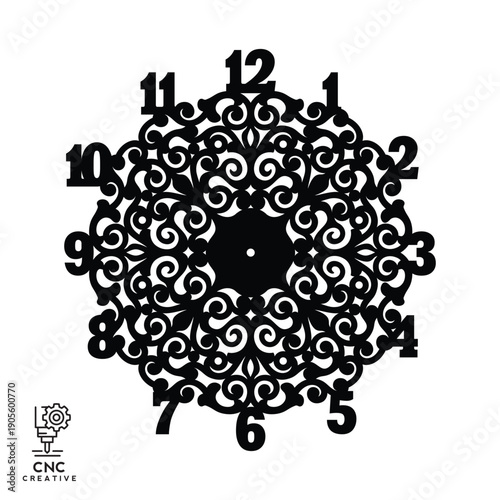 Intricate Arabesque Mandala Wall Clock with Numbers, 1 Layer Laser Cut Design for Home Decor