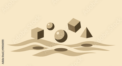 Geometric Shapes with Shadows on Surface.