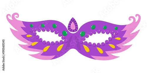 Mardi Gras carnival masquerade mask with beads in purple, pink, green and gold colors. Vector illustration isolated