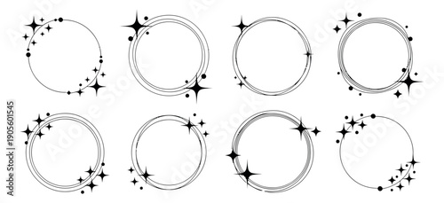 Elegant line art circular frame set featuring decorative stars and dots for social media design