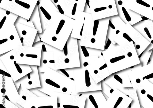 Scattered cards with exclamation mark symbols representing warning
