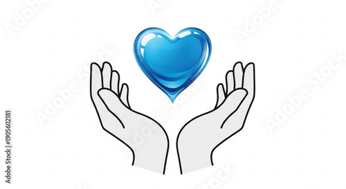 Hands Holding Blue Heart Symbolizing Love and Care Isolated on White