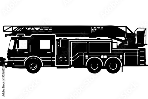 Fire Truck with Aerial Ladder Vector Illustration