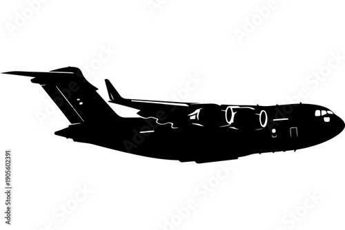 Black Military Cargo Transport Aircraft SVG