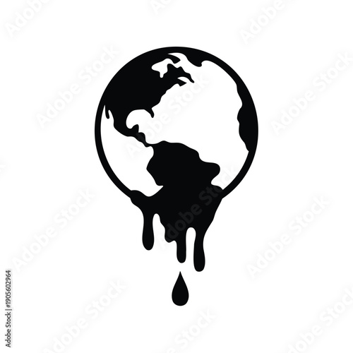 The Melting Earth Black and White Illustration Symbolizing Climate Change Crisis
