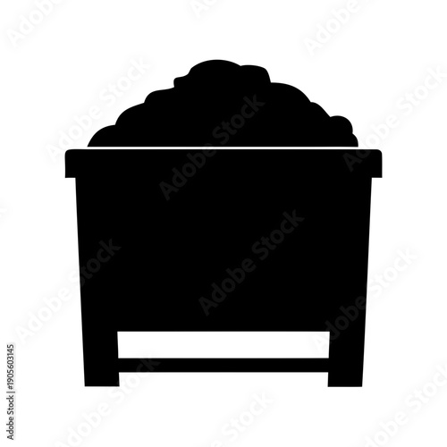 Black silhouette of a coal cart full of coal for transport