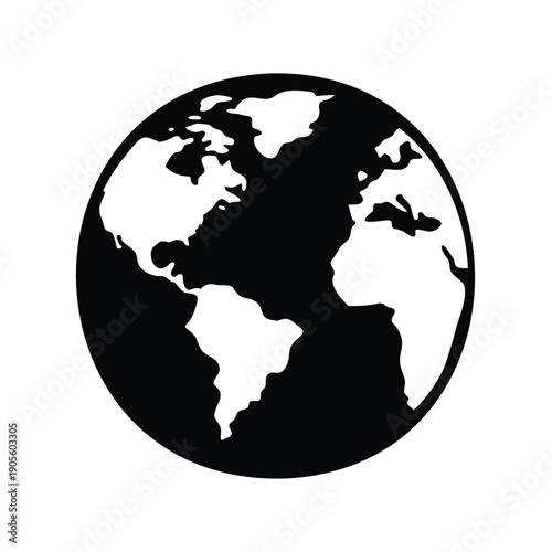 Monochrome graphic of the Earth showing the continents in white