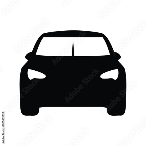 Simple monochrome vector illustration of a modern car front view outline