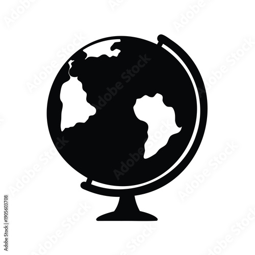 Illustration of a world globe with continents in black and white
