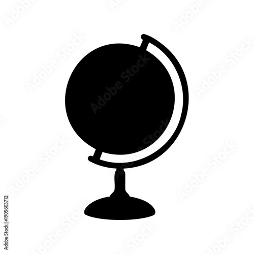 Minimalist depiction of a terrestrial globe on a stand, rendered in black