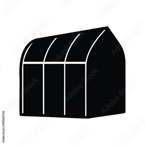 Black silhouette of a greenhouse with white lines for construction and frames