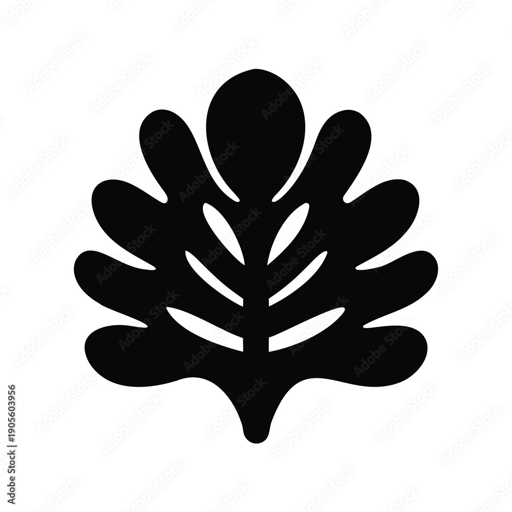 Fototapeta premium Stylized black leaf illustration with unique shape on white background