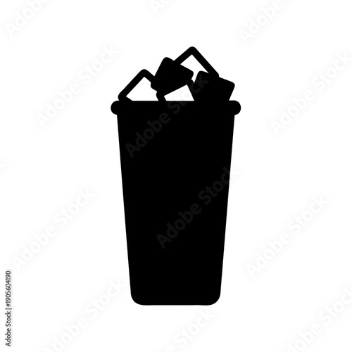 Black silhouette of a plastic cup filled with ice cubes inside