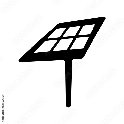 Black silhouette of a solar panel for generating electricity on white