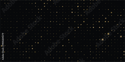 Abstract luxury banner with golden glittering dots on black background. Sparkling glitter bottom border, vector frame. Halftone effect. Magical gold dust. Pop art style backdrop.