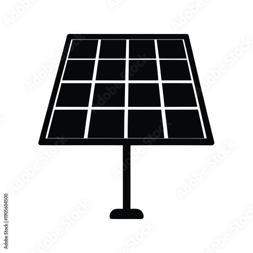 Black and White Solar Panel Icon, Alternative Energy Source, Clean Technology