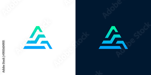 Abstract triangular logo design with layered elements and gradient color scheme