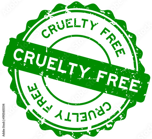 Grunge green cruelty free word round seal stamp on white background