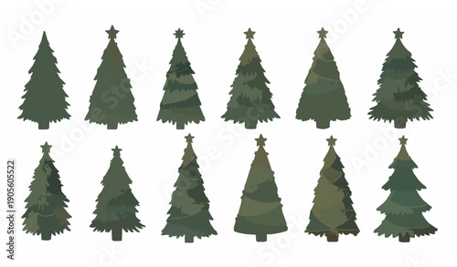 Hand Drawn Christmas Tree Set With Ornaments Stars And Garlands Vector