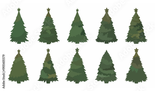 Festive Decorated Christmas Tree Collection Hand Drawn Holiday Vector Set