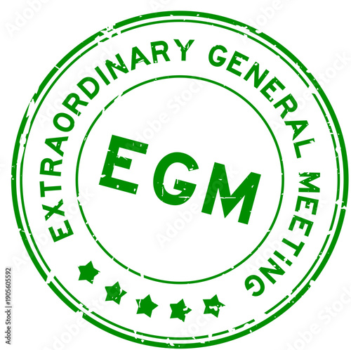 Grunge green EGM Extraordinary General Meeting word round rubber seal stamp on white background