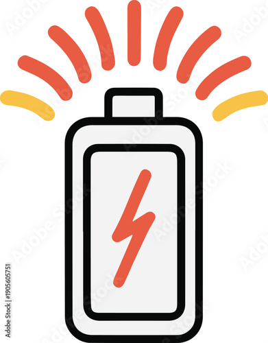 Vector line illustration of a battery icon emitting heat wave signals, device overheating warning, clean monoline vector, flat icon style 3