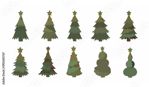 Hand Drawn Christmas Tree Collection With Baubles And Stars Vector