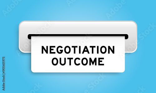 White coupon banner with word negotiation outcome from machine on blue color background