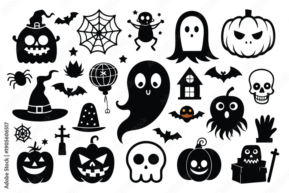 Obraz premium set of ghost silhouette line art vector illustration with a white background
