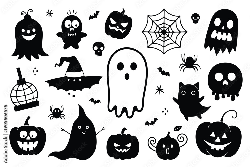 Obraz premium set of ghost silhouette line art vector illustration with a white background